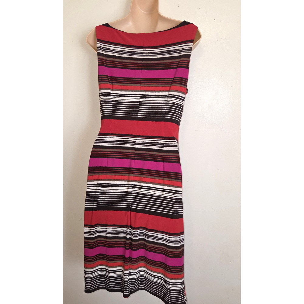 Anne Klein Sheath Dress Womens 6 Striped Draped Cowl Sleeveless Bold Print Party - Picture 5 of 16